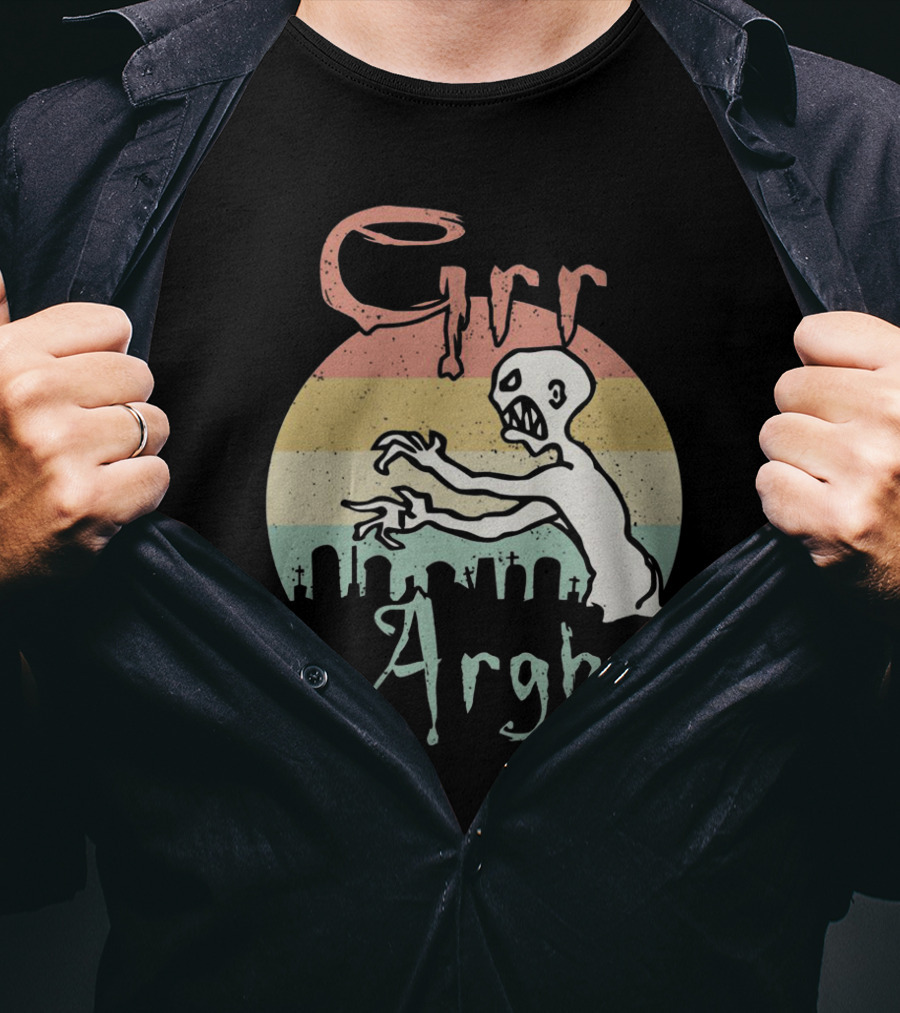 GRR ARGH Zombie Graveyard Retro Sunset T-Shirt