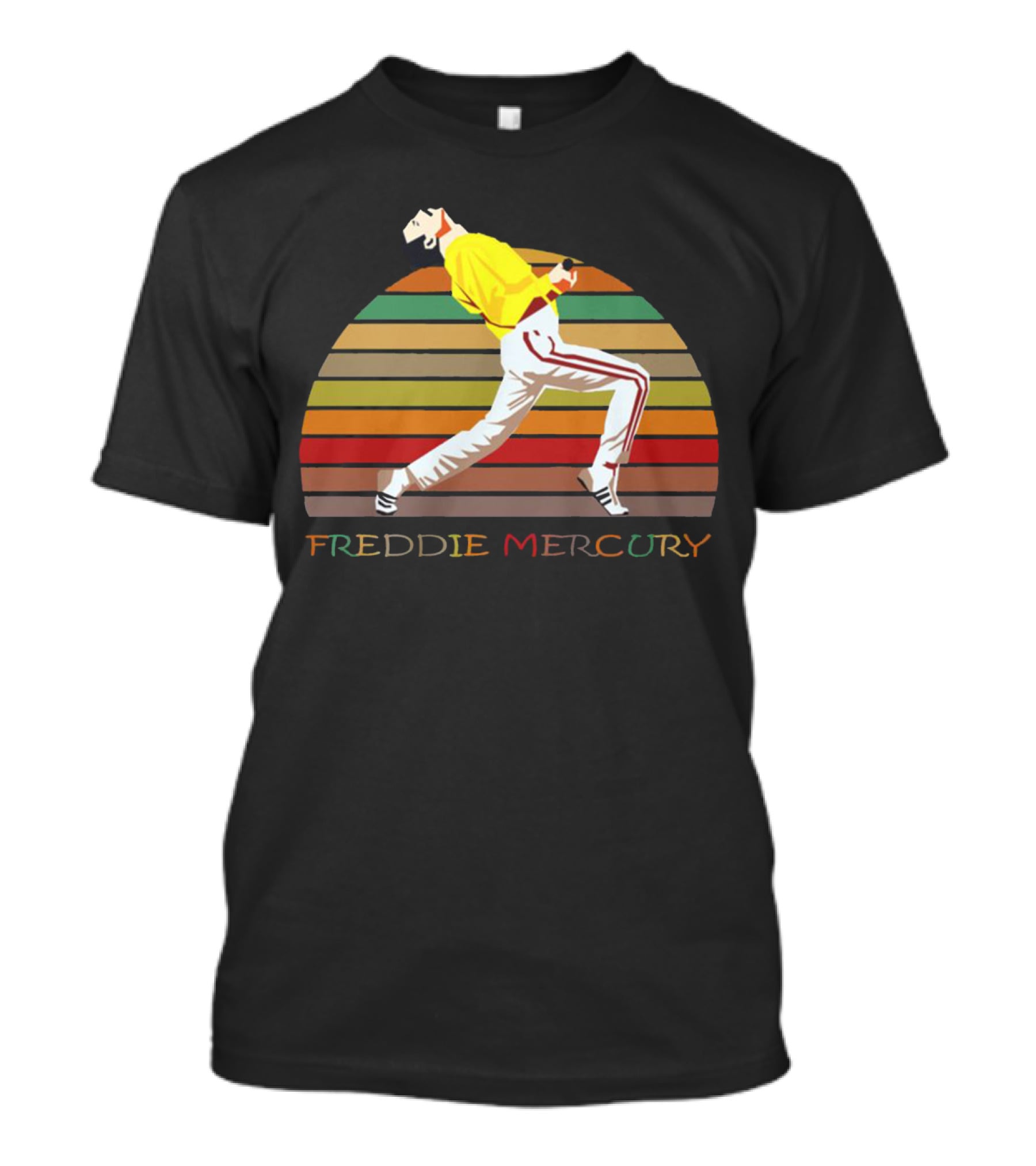 Freddie Mercury Vintage Style Retro Rainbow Stripes T-Shirt