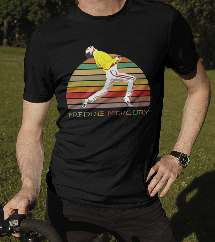 Freddie Mercury Vintage Style Retro Rainbow Stripes T-Shirt