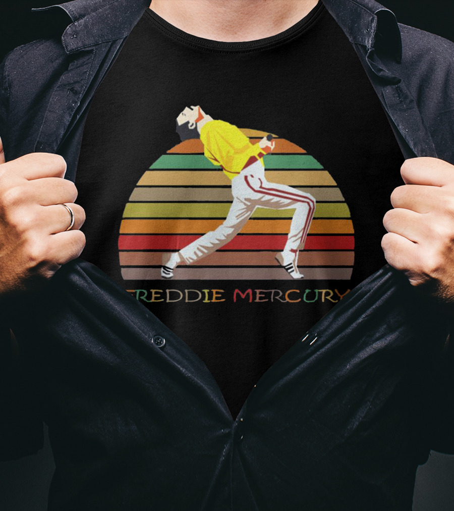 Freddie Mercury Vintage Style Retro Rainbow Stripes T-Shirt