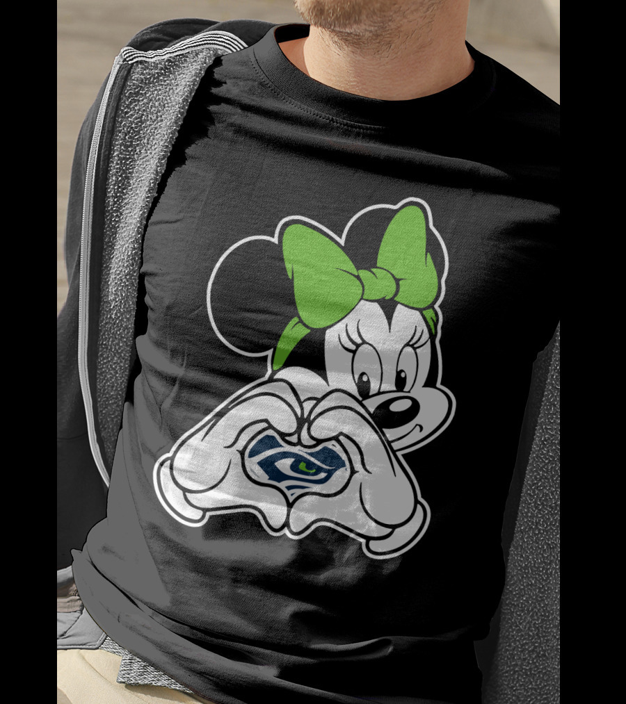 Seattle Seahawks Minnie Mouse Heart Hands Green Bow T-Shirt