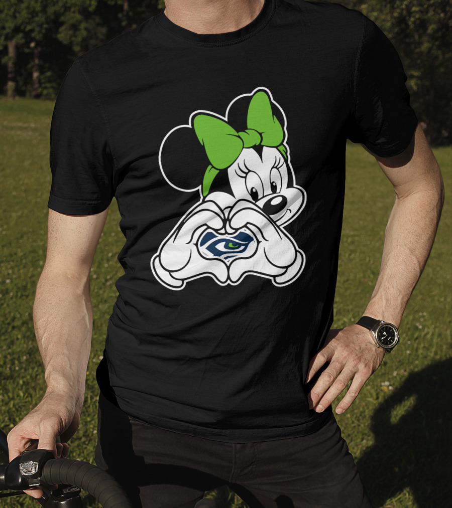 Seattle Seahawks Minnie Mouse Heart Hands Green Bow T-Shirt