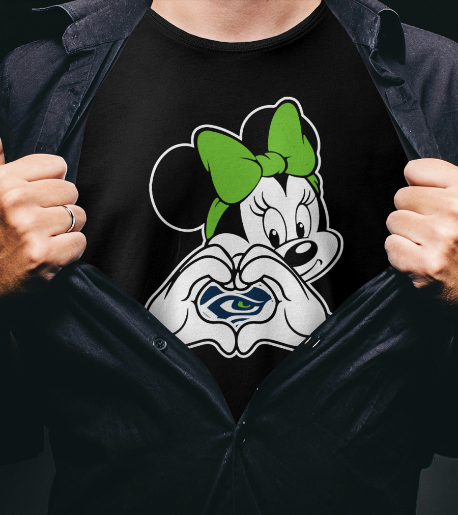 Seattle Seahawks Minnie Mouse Heart Hands Green Bow T-Shirt
