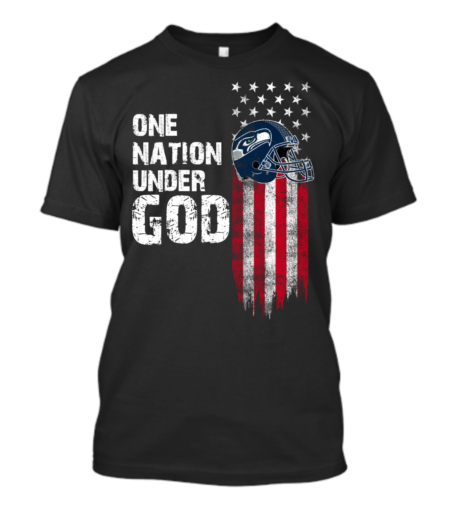One Nation Under God Seattle Seahawks American Flag Football Helmet T-Shirt