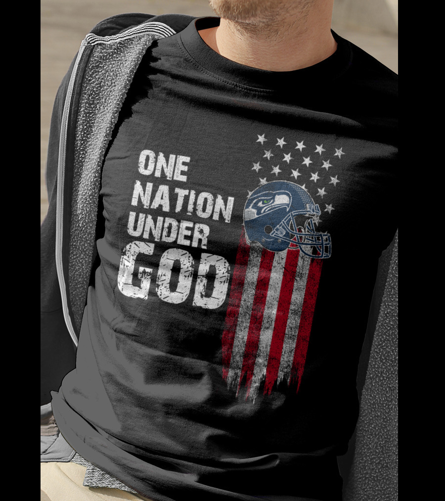 One Nation Under God Seattle Seahawks American Flag Football Helmet T-Shirt