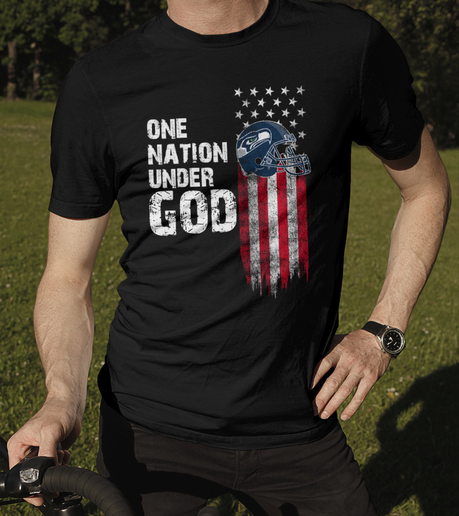 One Nation Under God Seattle Seahawks American Flag Football Helmet T-Shirt