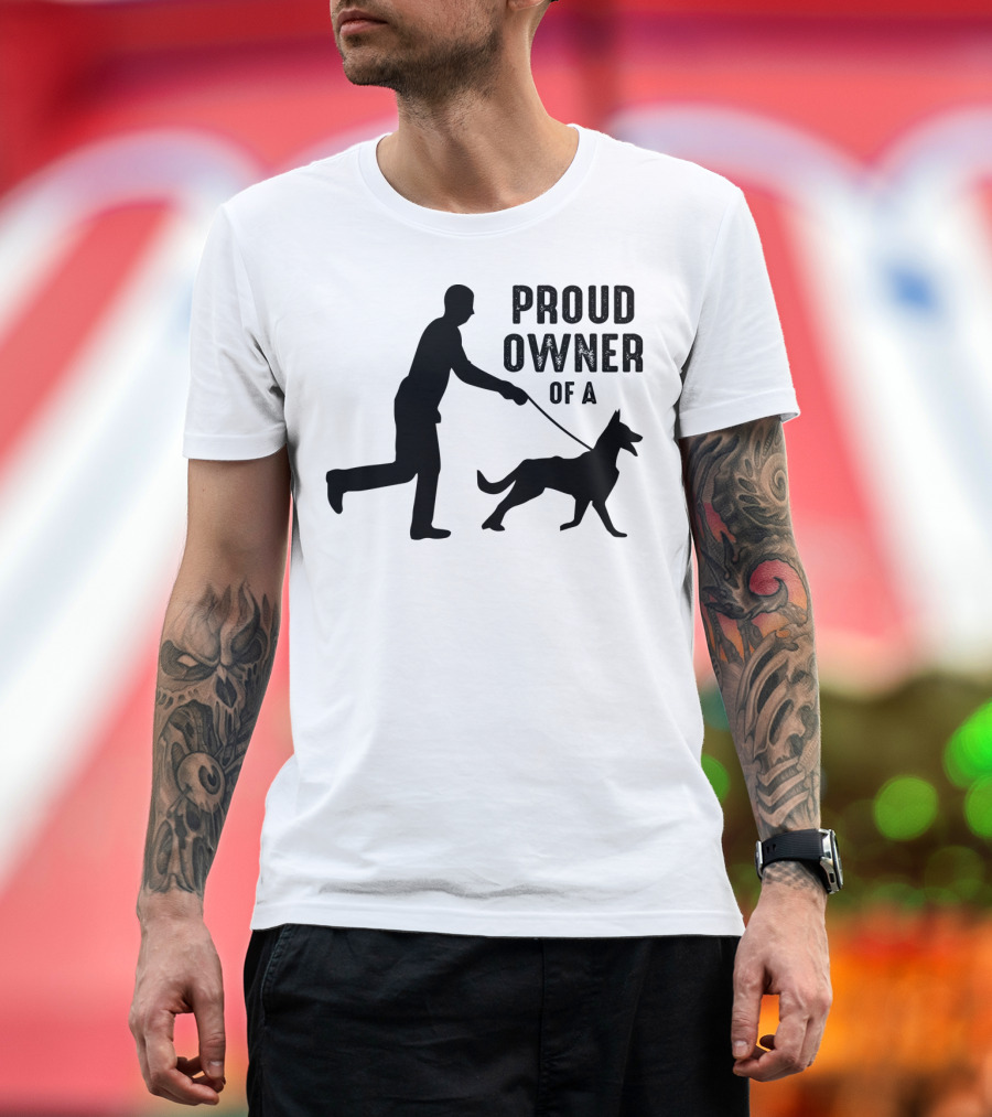 Proud Owner Of A Dog Silhouette Graphic With Person Walking Dog T-Shirt