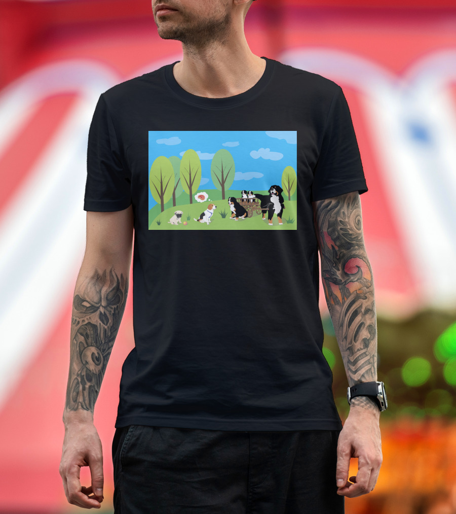 Dogs in Nature: Playful Gathering with Friends Among Trees T-Shirt