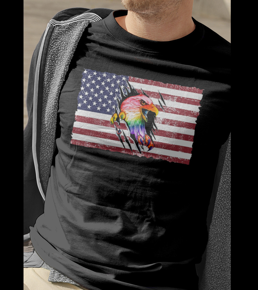 Eagle Rainbow Pride American Flag Burst T-Shirt