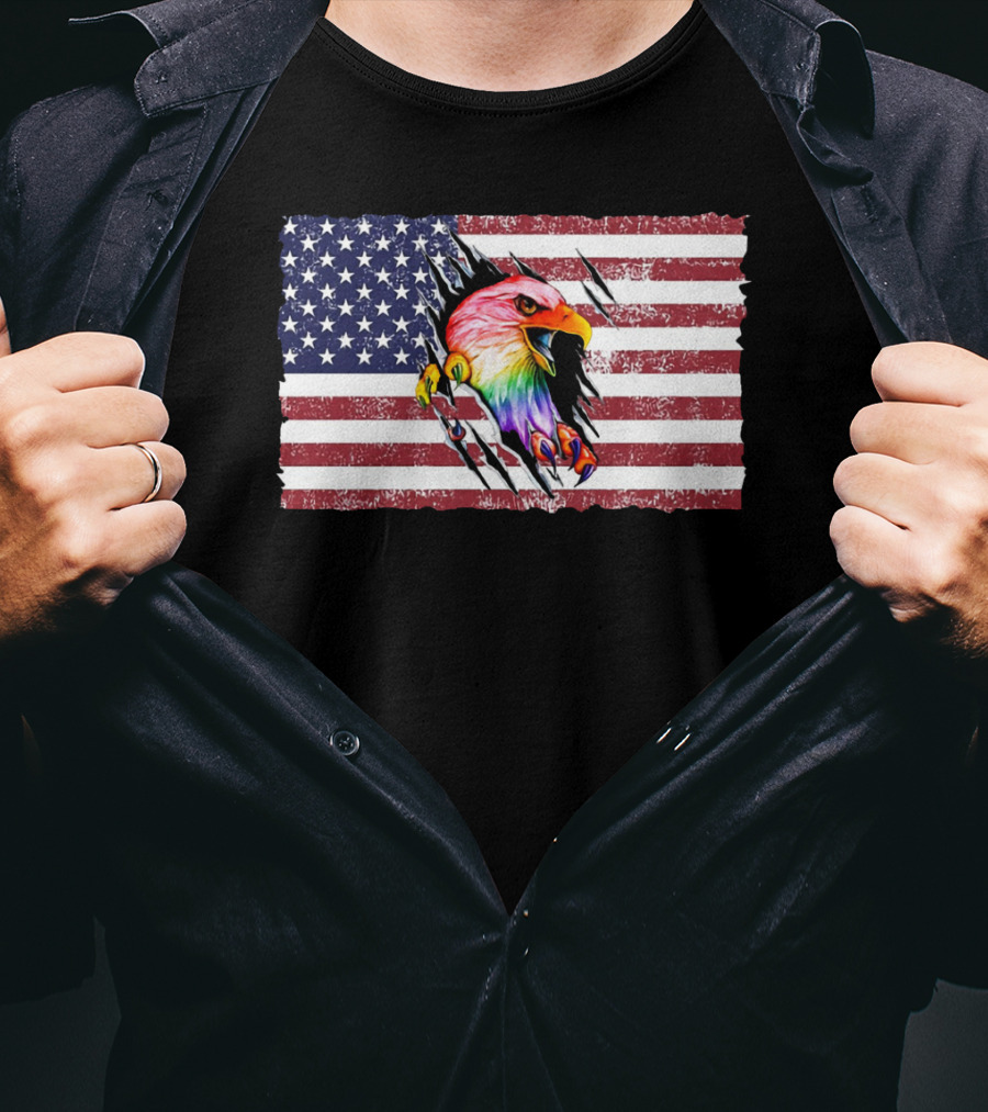 Eagle Rainbow Pride American Flag Burst T-Shirt