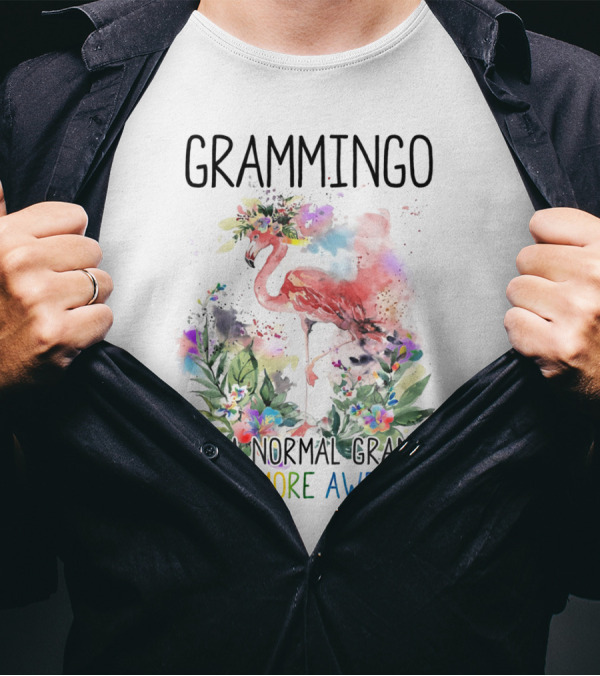 Grammingo Like A Normal Grandma Only More Awesome Vibrant Floral Flamingo T-Shirt