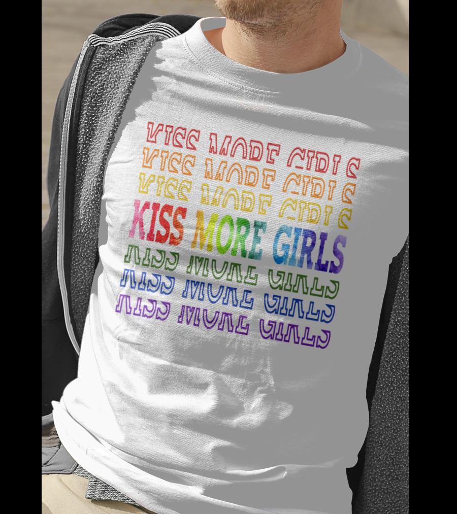 Kiss More Girls Rainbow Pride Repeated Text T-Shirt
