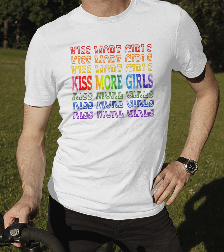 Kiss More Girls Rainbow Pride Repeated Text T-Shirt
