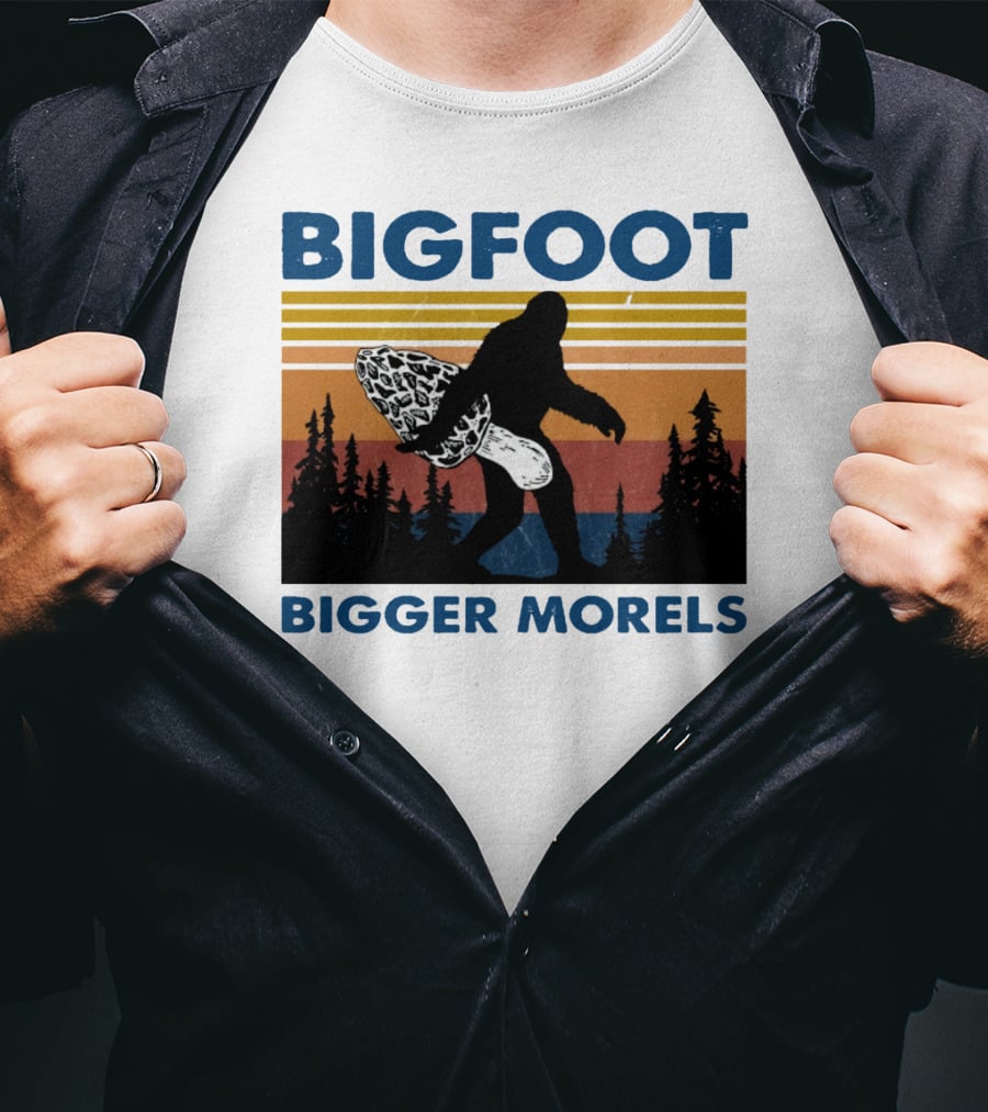Bigfoot Bigger Morels Retro Forest T-Shirt