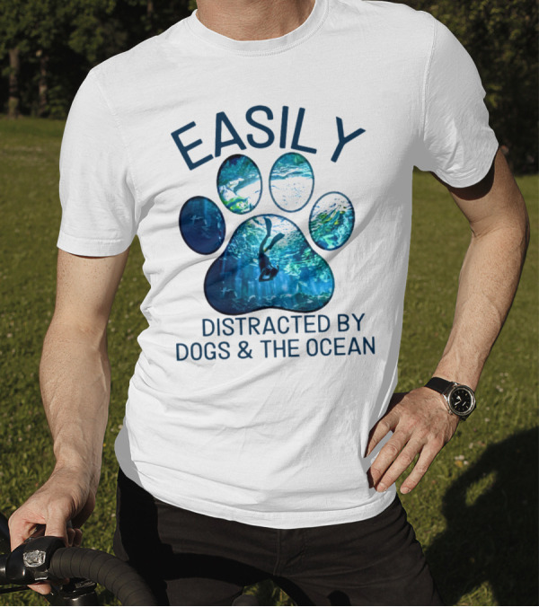 Easily Distracted By Dogs And The Ocean With Aquarium Pawprint T-Shirt