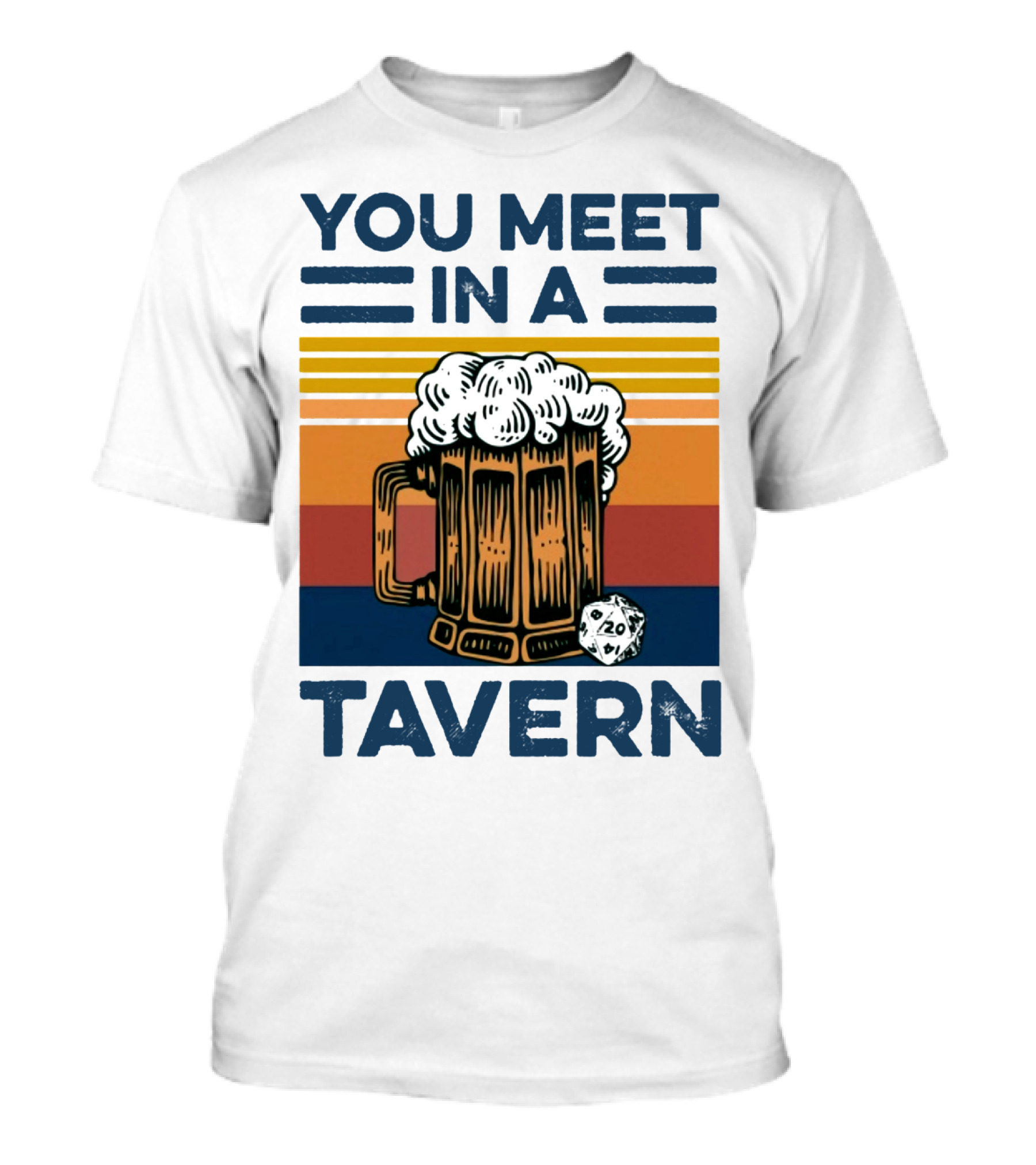 YOU MEET IN A TAVERN Beer Mug With D20 Dice And Vintage Stripes T-Shirt
