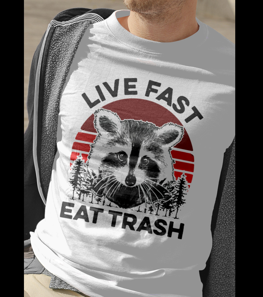 Live Fast Eat Trash Raccoon Forest Sunset T-Shirt
