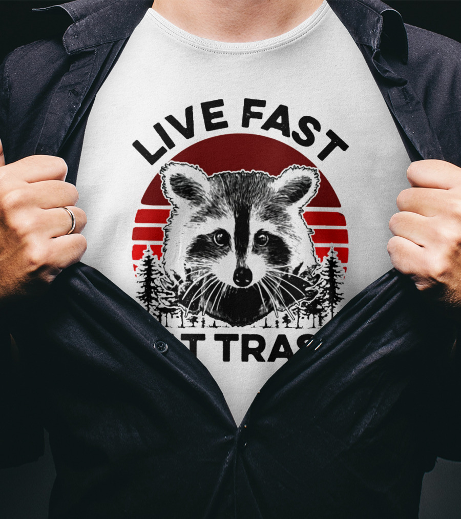 Live Fast Eat Trash Raccoon Forest Sunset T-Shirt