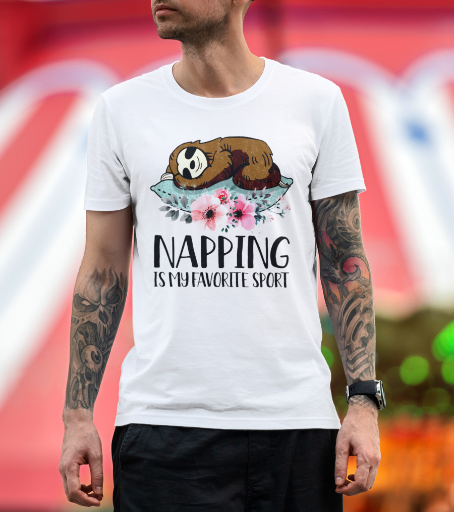 Sloth Napping Is My Favorite Sport with Floral Accents T-Shirt