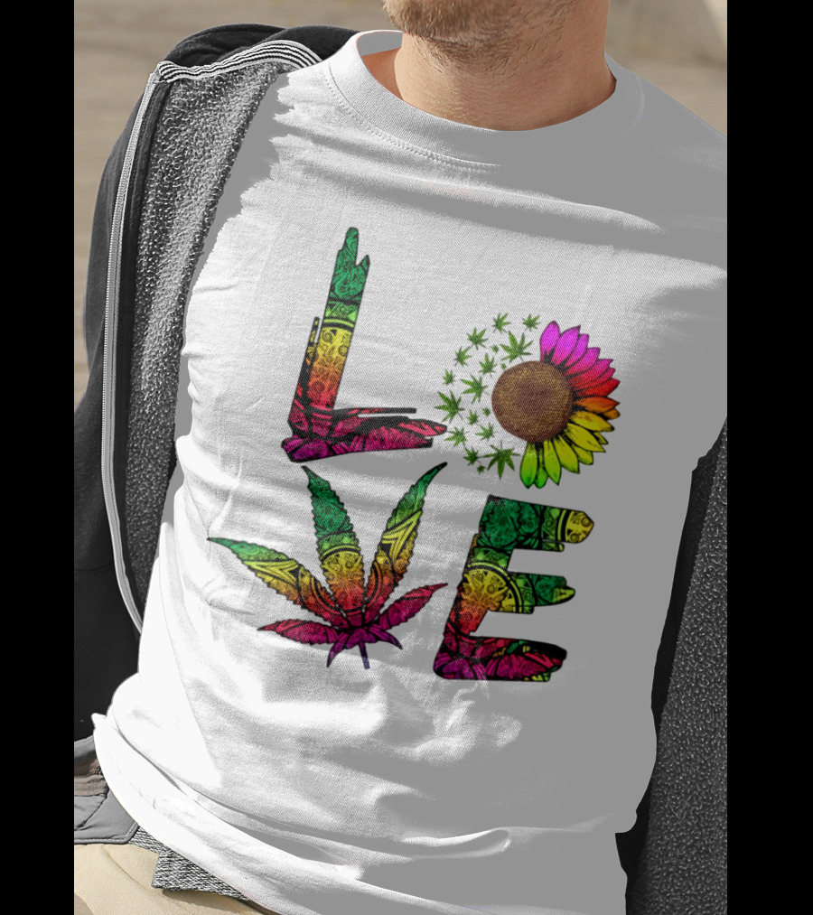 LOVE Weed Sunflower Leaf Rasta T-Shirt
