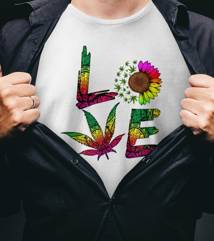 LOVE Weed Sunflower Leaf Rasta T-Shirt