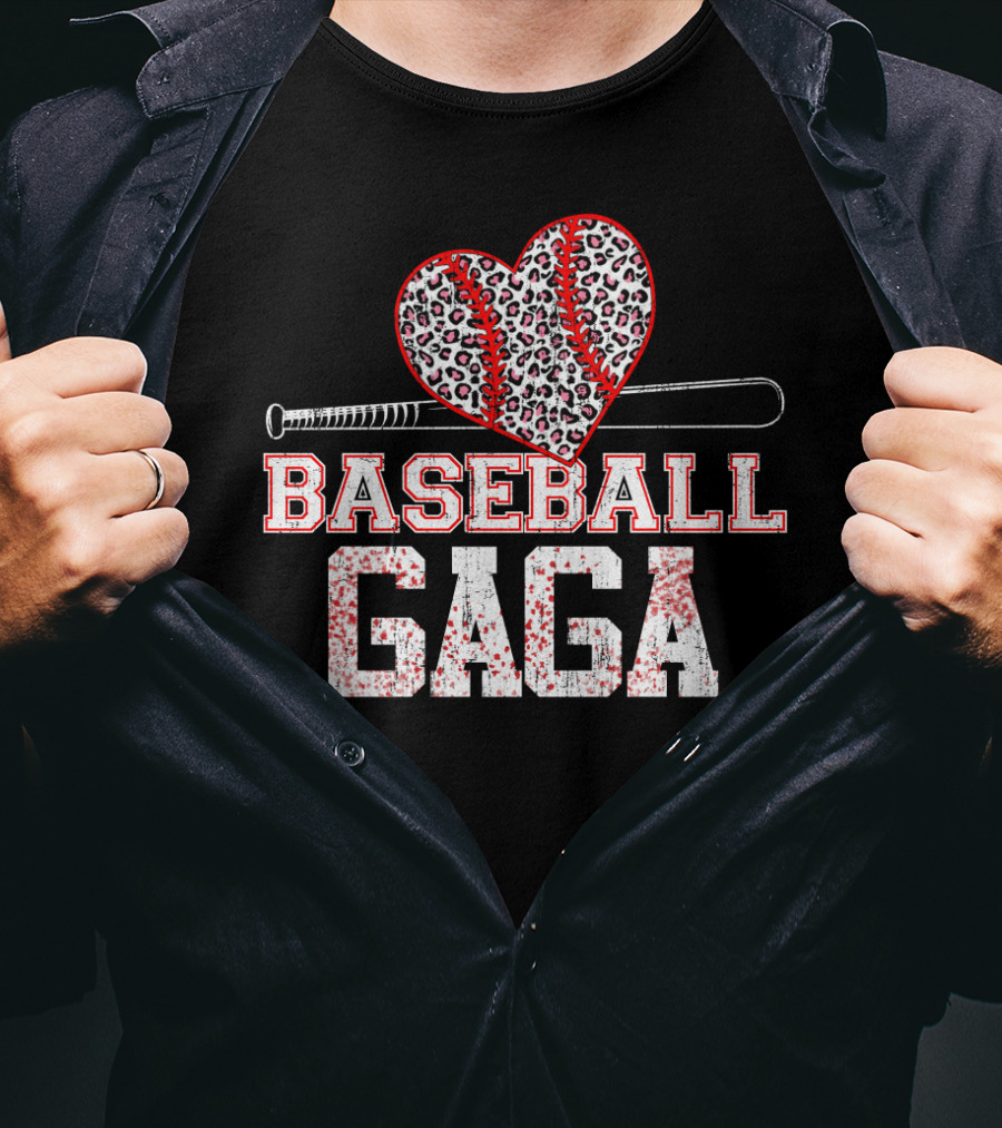 Baseball Gaga Leopard Heart Bat T-Shirt