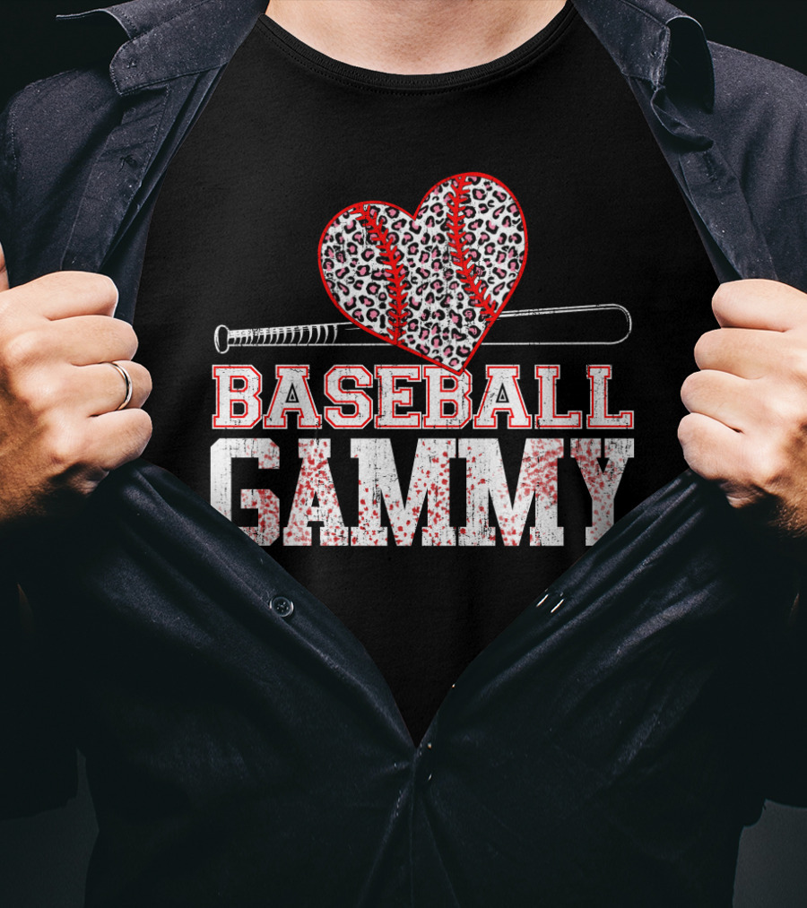 Baseball Gammy Leopard Heart Bat T-Shirt