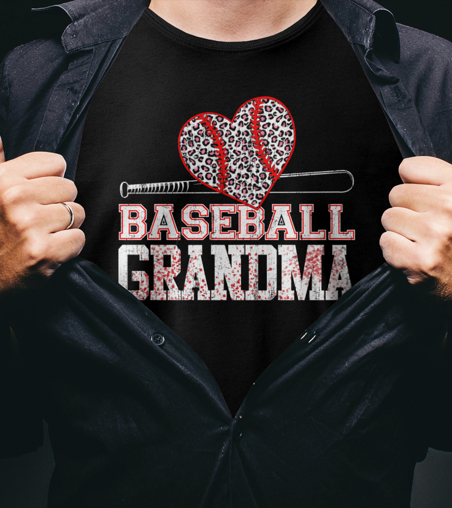 Baseball Grandma Leopard Heart Softball Player T-Shirt