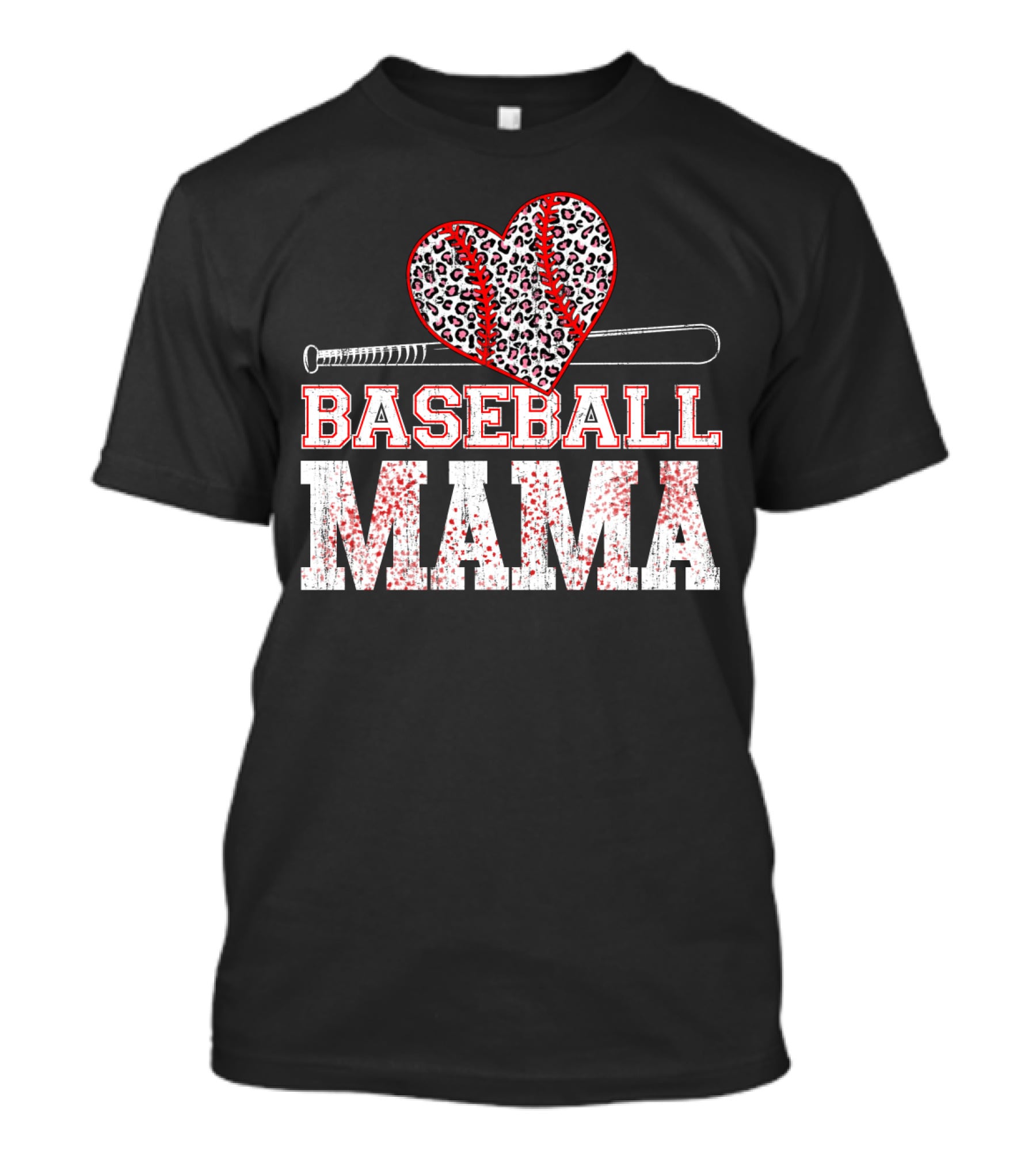 Baseball Mama Leopard Heart Bat T-Shirt