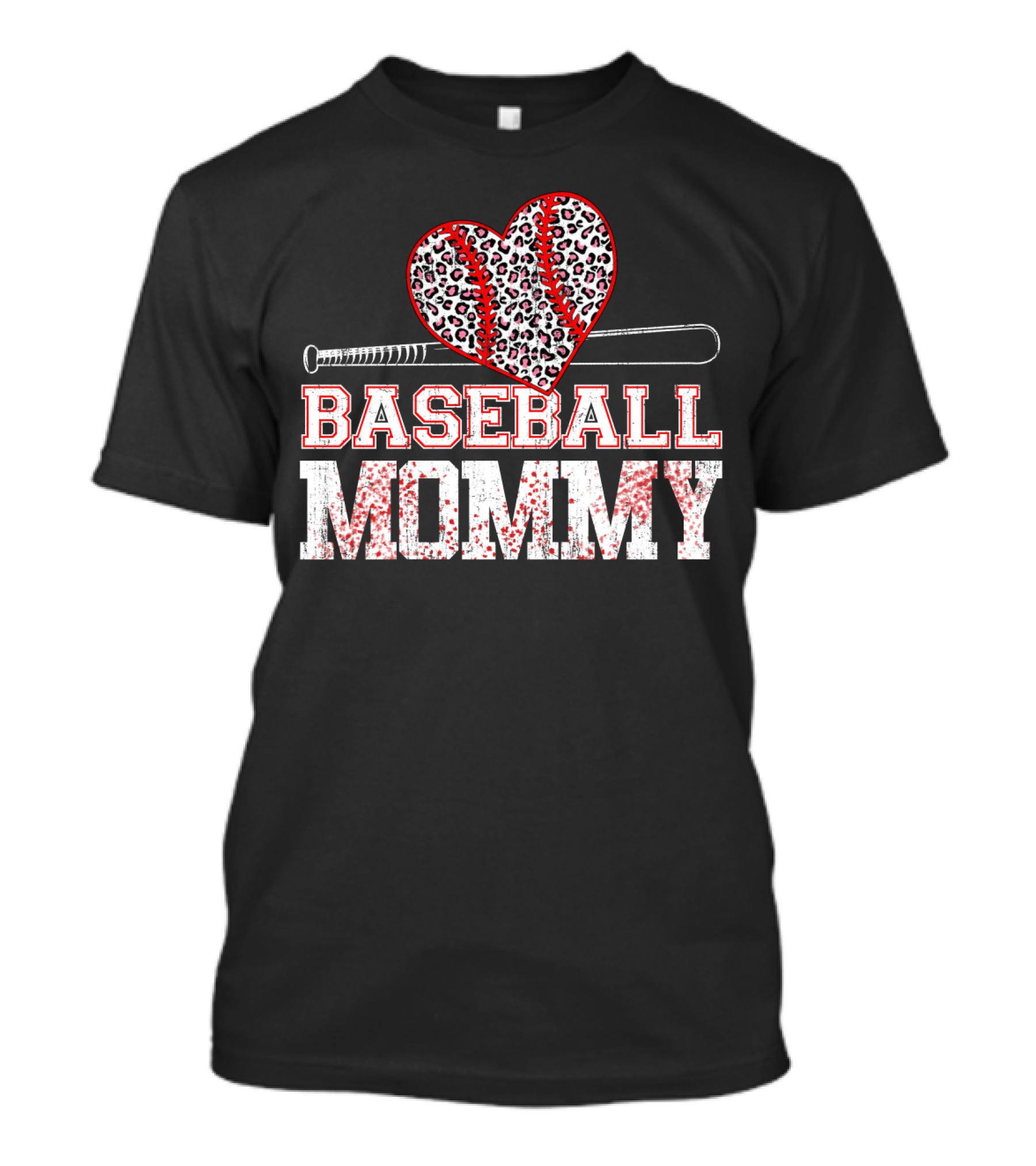 Baseball Mommy Leopard Heart With Bat T-Shirt