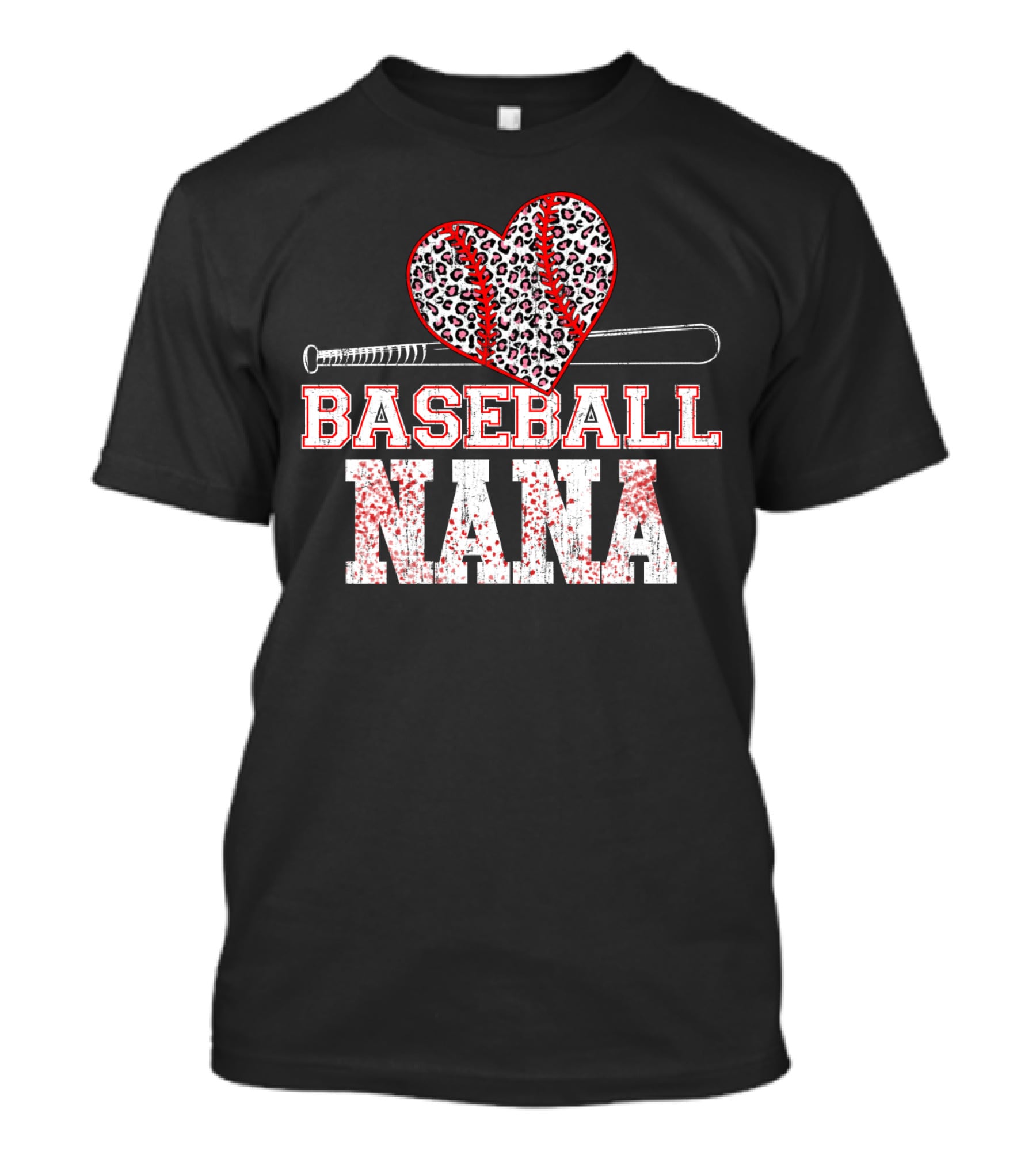 Baseball Nana Leopard Heart Bat T-Shirt
