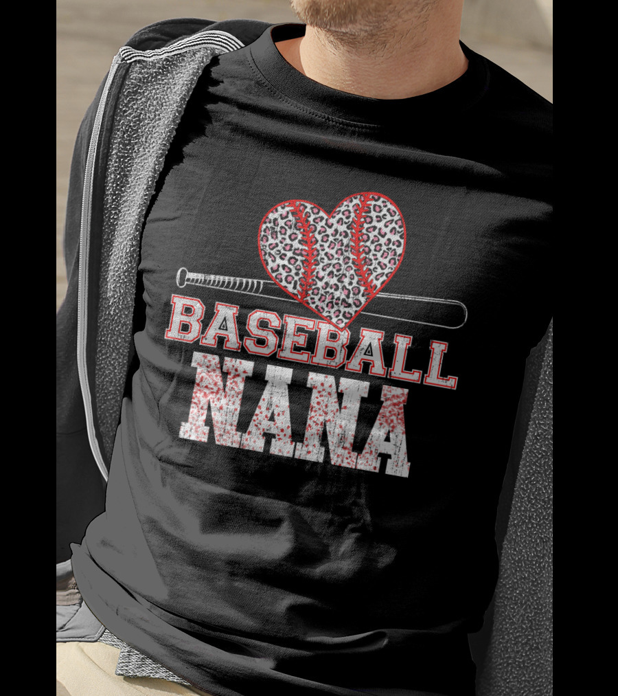 Baseball Nana Leopard Heart Bat T-Shirt