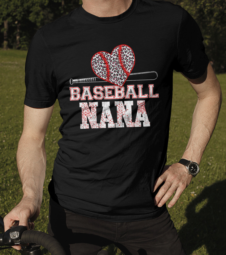 Baseball Nana Leopard Heart Bat T-Shirt