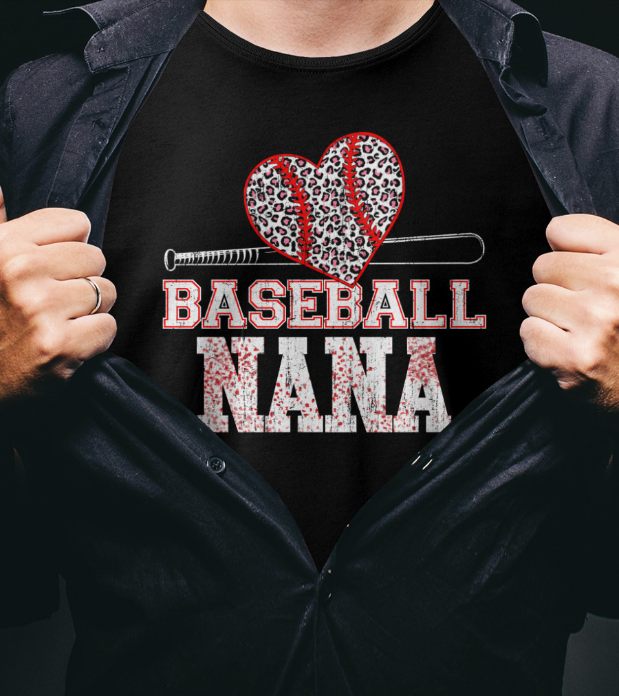 Baseball Nana Leopard Heart Bat T-Shirt