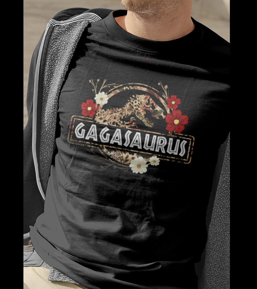 Gagasaurus Dinosaur With Floral Accents T-Shirt