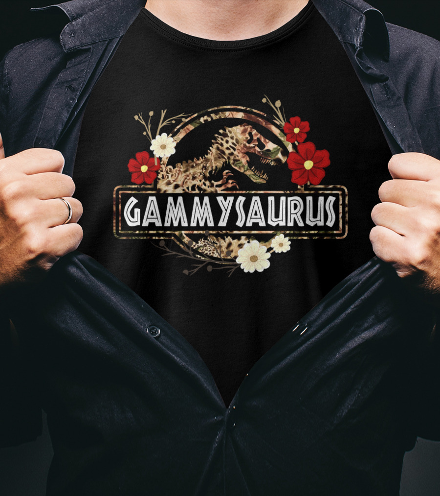 Gammysaurus Dinosaur Flower Motif With Funny Gammy Saurus T-Shirt