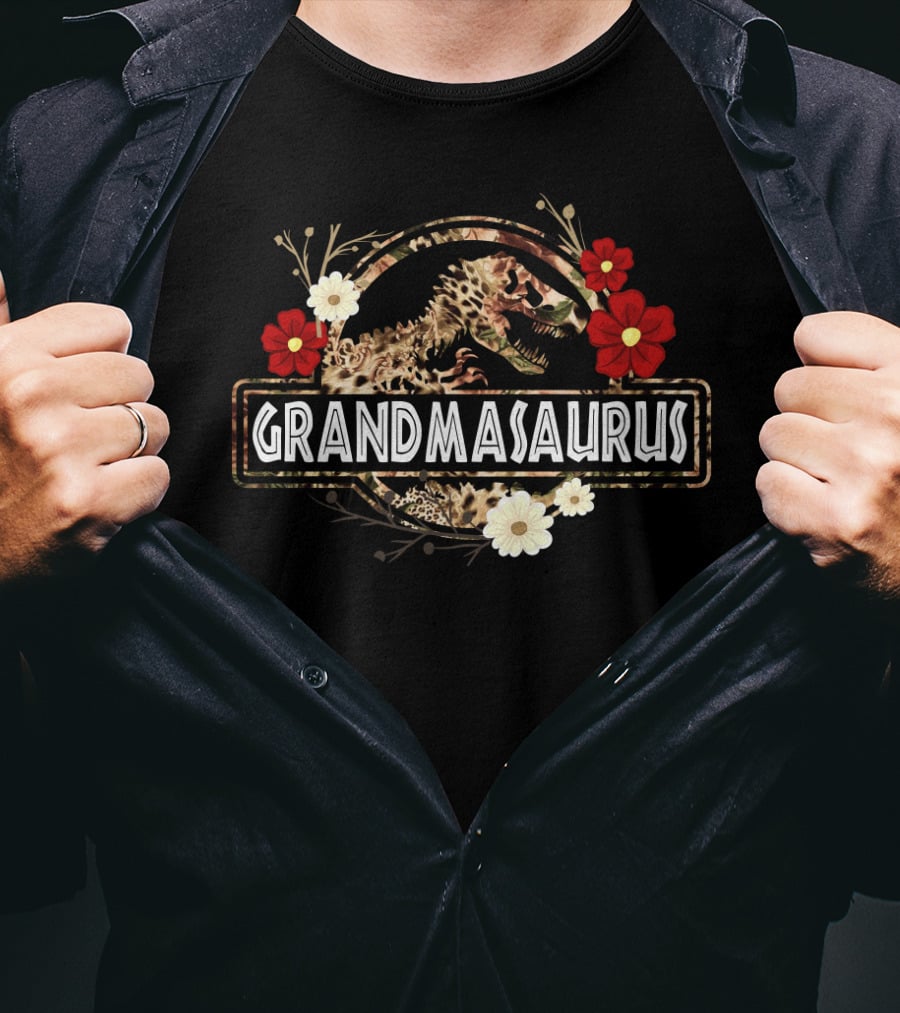 Grandmasaurus Dinosaur Funny Saurus With Floral Accents T-Shirt
