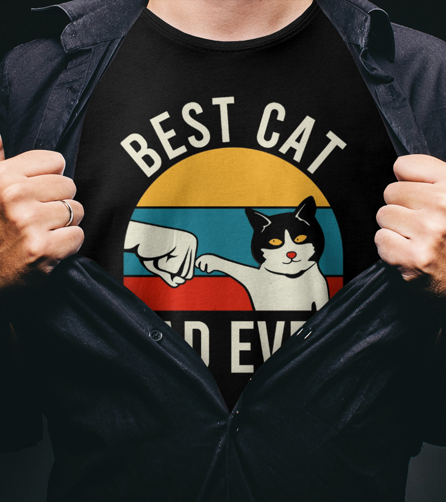 Best Cat Dad Ever Vintage Retro Cat Fist Bump Sunburst T-Shirt