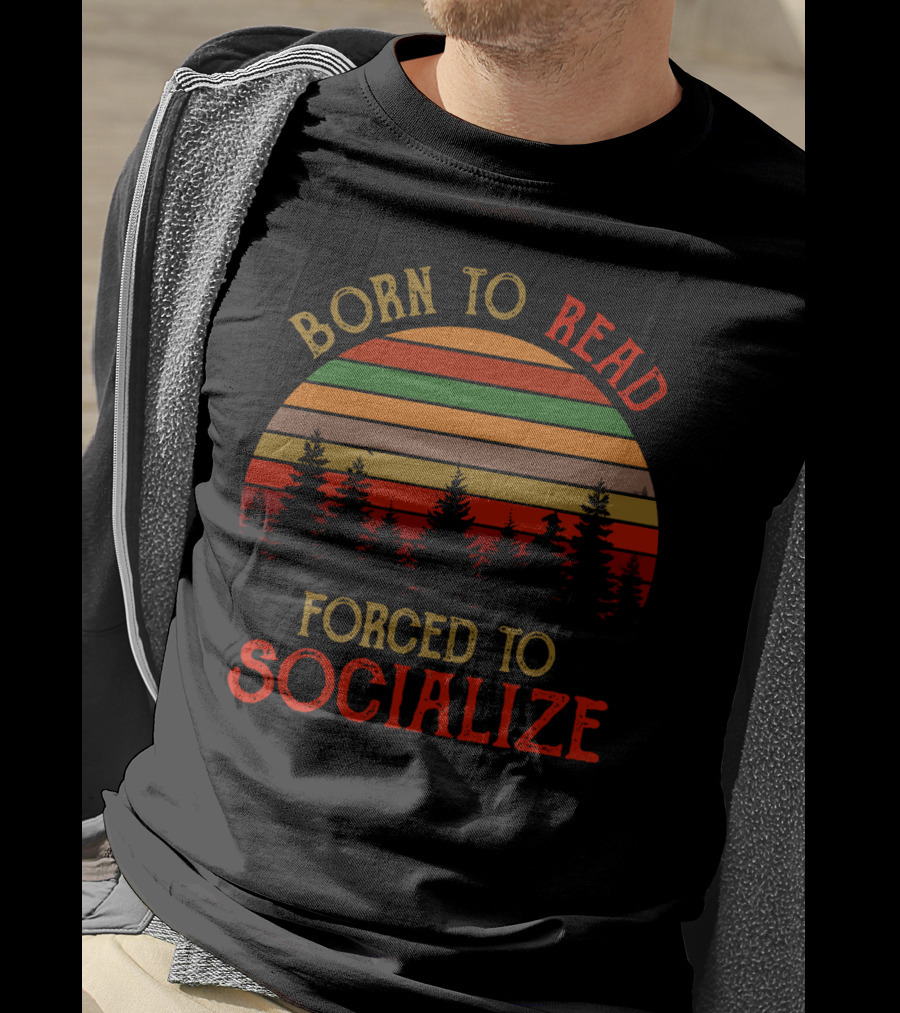 Born To Read Forced To Socialize Vintage Sunset Forest T-Shirt