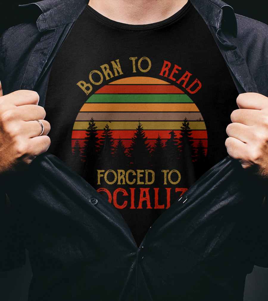 Born To Read Forced To Socialize Vintage Sunset Forest T-Shirt