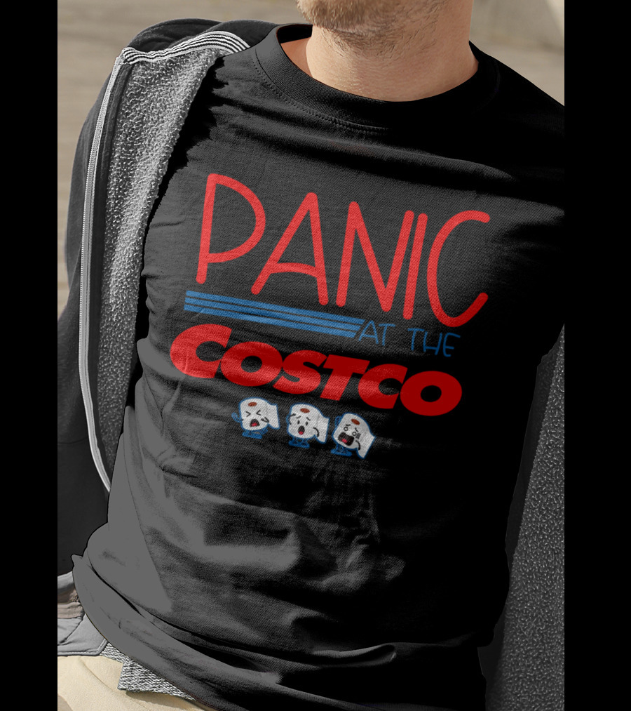 PANIC AT THE COSTCO Awesome Shopping Humor With Toilet Paper Cartoon T-Shirt