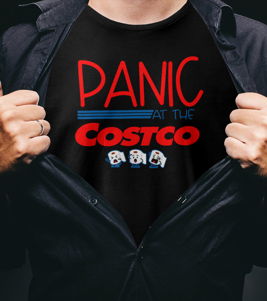 PANIC AT THE COSTCO Awesome Shopping Humor With Toilet Paper Cartoon T-Shirt