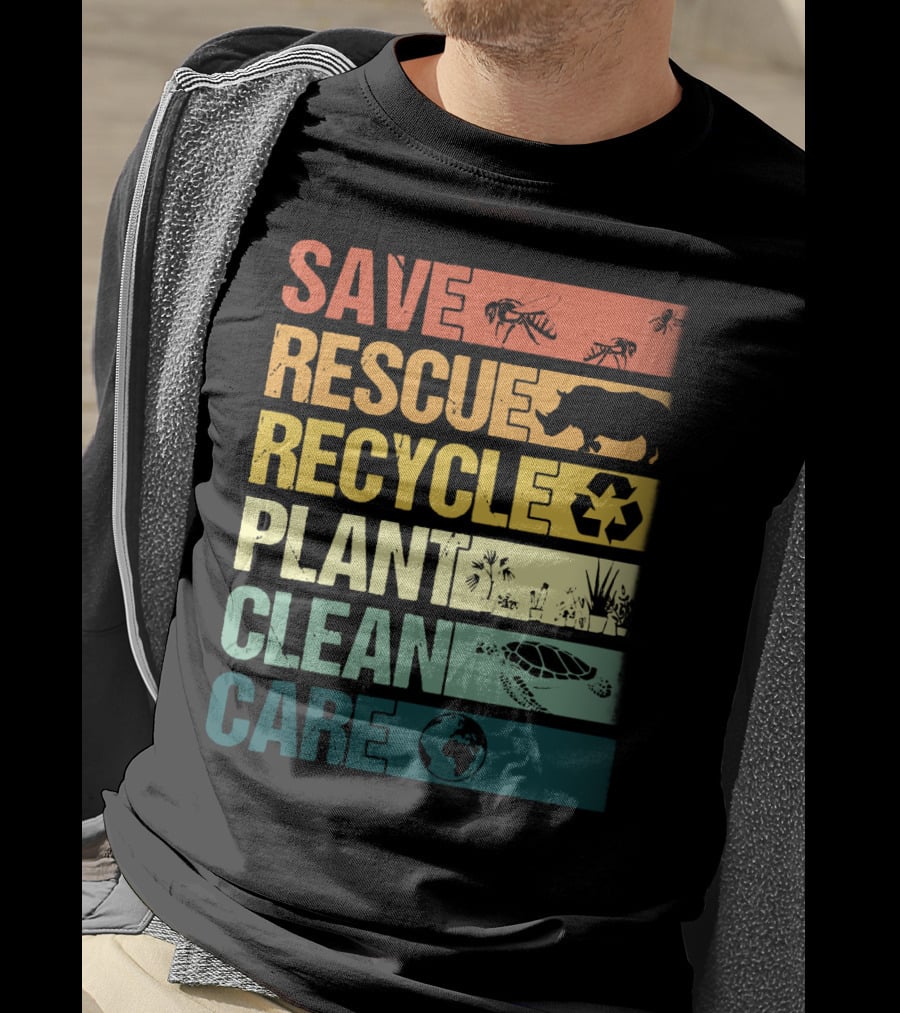 Save Bees Rescue Animals Recycle Plant Clean Care Earth T-Shirt