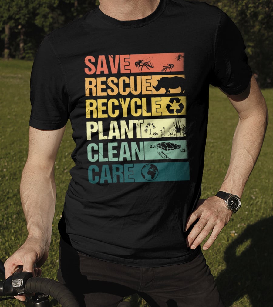 Save Bees Rescue Animals Recycle Plant Clean Care Earth T-Shirt