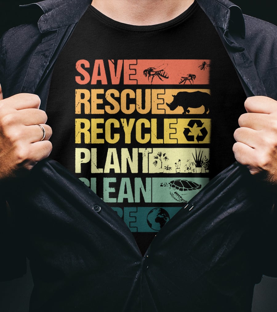 Save Bees Rescue Animals Recycle Plant Clean Care Earth T-Shirt