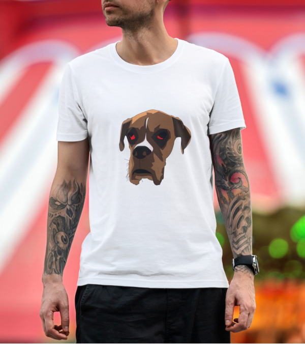 Premium T-Shirt: Red Eyed Boxer Dog Face with Intense Expression T-Shirt Red Eyed Boxer Dog Face with Intense Expression T-Shirt