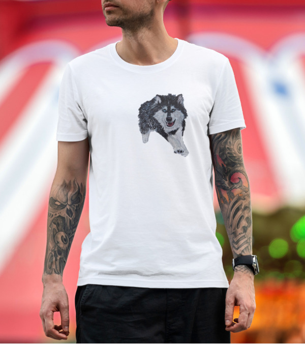 Premium T-Shirt: Husky Runner Siberian Dog Dynamic Snowy Motion Appearance T-Shirt Husky Runner Siberian Dog Dynamic Snowy Motion Appearance T-Shirt