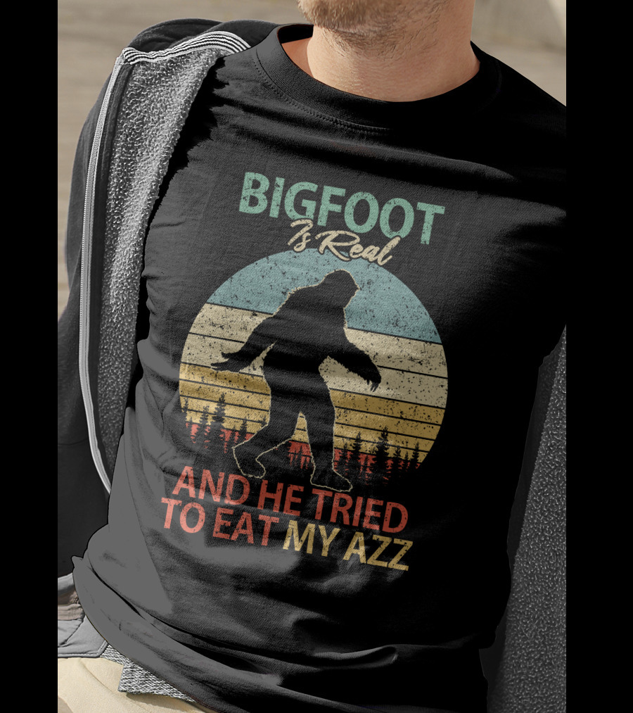 Bigfoot Is Real And He Tried To Eat My AZZ Retro Forest T-Shirt