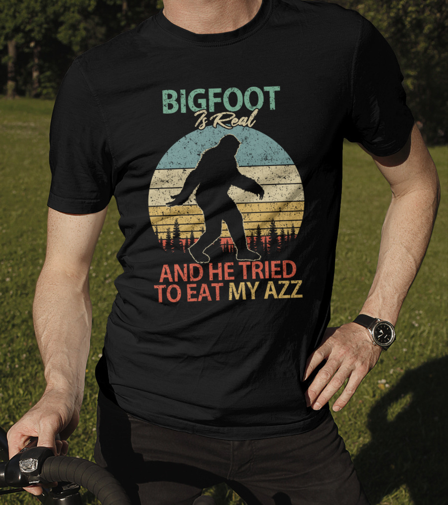 Bigfoot Is Real And He Tried To Eat My AZZ Retro Forest T-Shirt