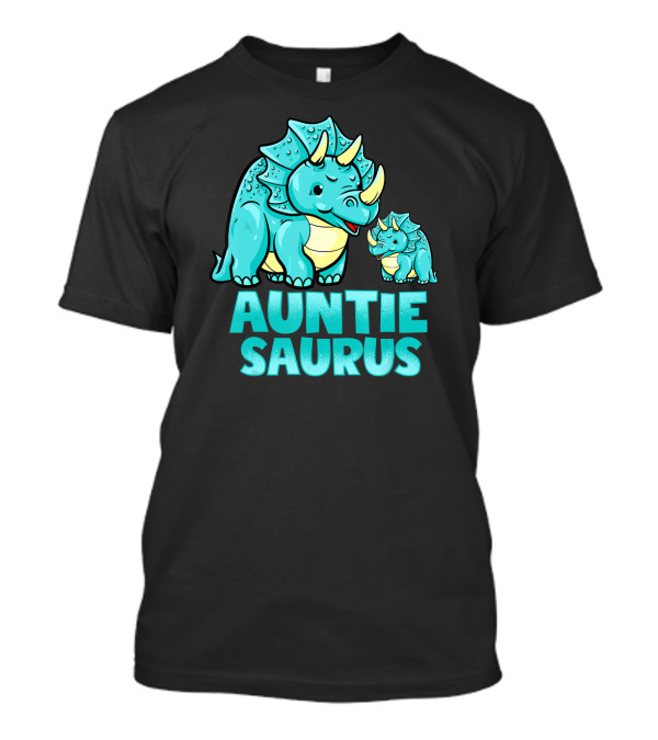 Auntie Saurus Blue Dinosaur Cartoon With Horns T-Shirt